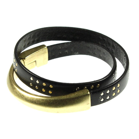 Bangle Cuff, Black Stud Double Wrap